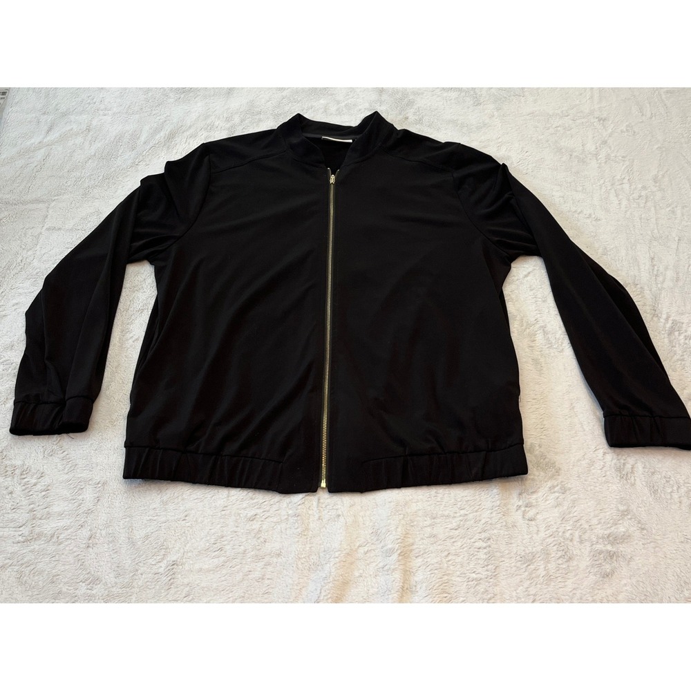 Susan Graver Black Zip‎ Up Bomber Jacket Long Sleeve Women Size Medium